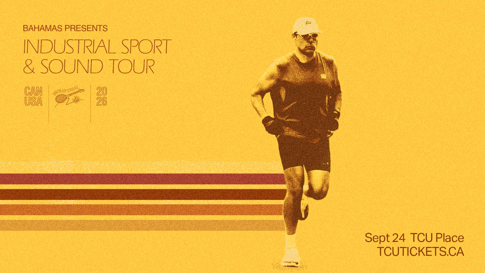 An image of a man in jogging gear against a yellow background. 