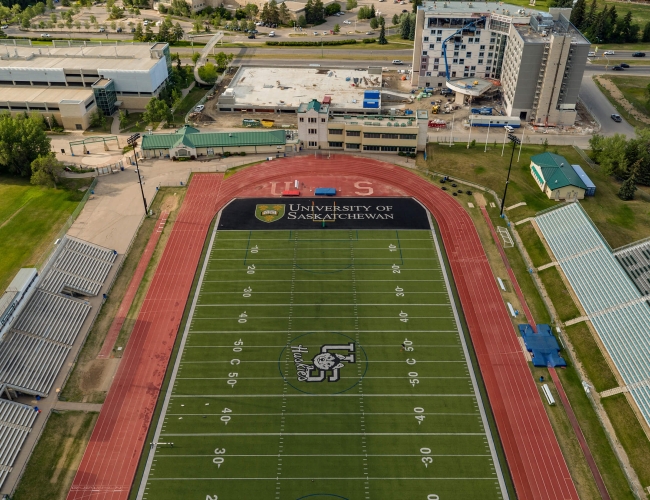 aerial photo of the outdoor football stadium at the University of Saskatchewan