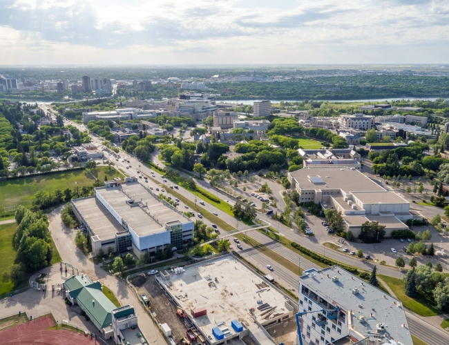 Aerial shot roads in Saskatoon