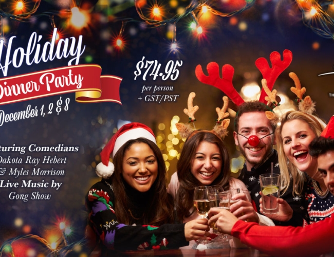 Poster for the event with individuals wearing reindeer antlers and red noses