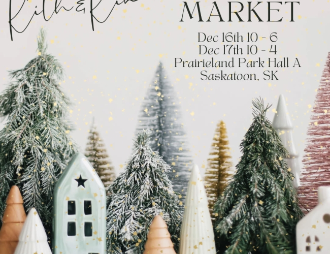 Poster for the Holiday Market showing miniature houses and trees