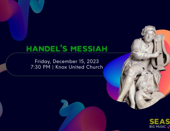 A poster for the event featuring a statue playing a harp