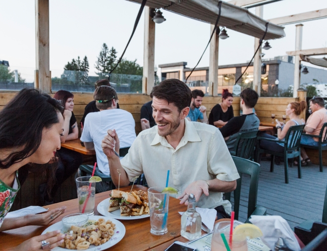 people eating outside