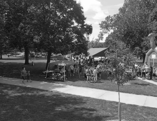 Patrons gathering in the park