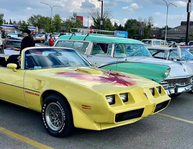 parked Bright yellow car.