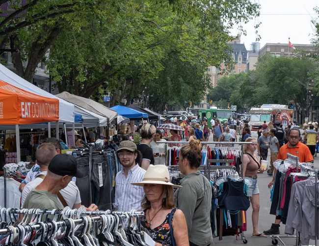 A street festival in downtown Saskatoon in summer