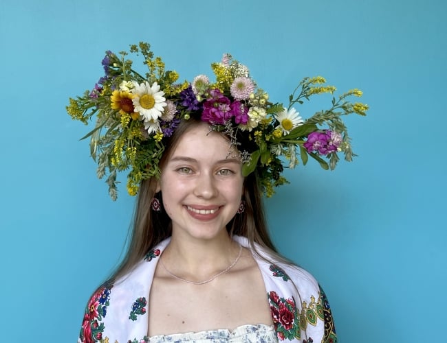 woman wearing a vinok (Ukrainian flower crown)