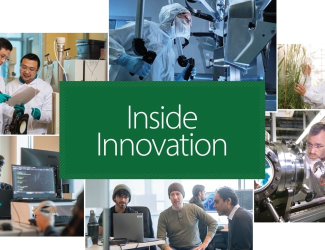 Inside Innovation promotional banner featuring photos of various innovators in Saskatchewan
