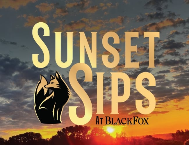 Enjoy the sun set over the hills of the river valley at Black Fox Farm and Distillery