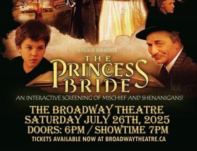Image from the movie The Princess Bride, where a blonde man dressed in all black is holding hands with a woman in medivel style dress. 