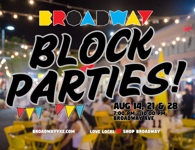Broadway Block Parties! Aug 14, 21 & 28 from 7:00PM-10:00PM at Broadway Avenue between 10th & 12th St