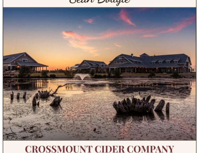 Poster promoting September Sunset Serenade at Crossmount Cider Company: a romantic evening of classical guitar by Sean Bougie