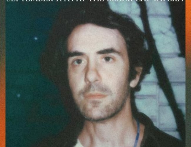 Image of Chris Cohen from the shoulders up on an orange and black background. Text is written: CHRIS COHEN WITH THE PXRTALS SEPTEMBER 11TH AT THE BLACK CAT TAVERN TICKETS AT BROADWAYTHEATRE.CA