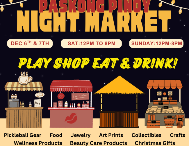 Filipino Christmas Night Market at Topzpin December 6th and 7th, Food, Crafts & Collectibles