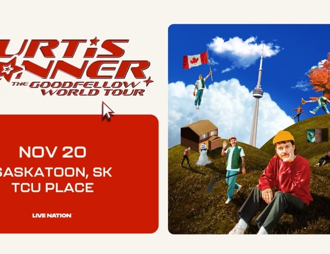An image featuring Canadian comedian Kurtis Connor with text that reads "Kurtis Conner The Goodfellow World Tour" happening November 20 at TCU Place in Saskatoon, SK.