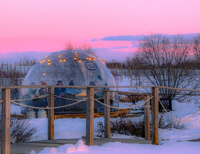 Winter dome at Crossmount during sunset.