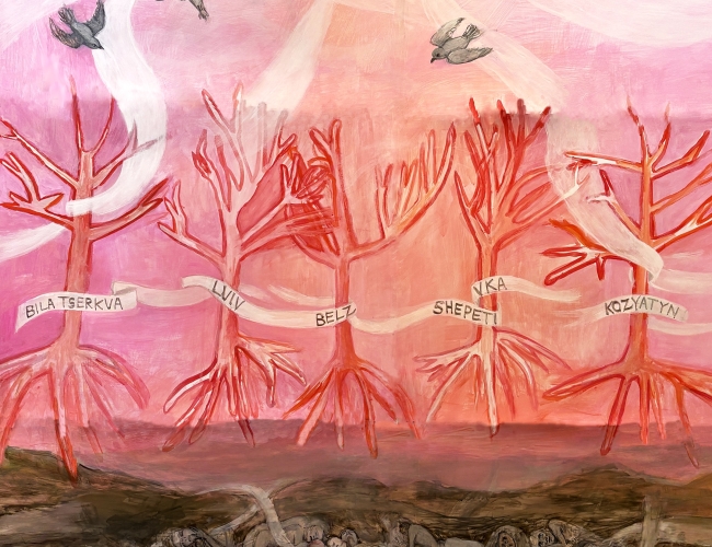 Image credit: Betsy Rosenwald, Homage, 2025. Mixed media on paper, 64 x 58.5 inches