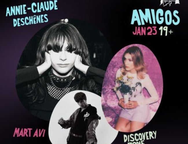 Image of the WTPN YXE 2026 Music Festical for the bands: Annie-Claude Deschenes with Discovery Zone & Mart Avi at Amigo's Cantina (19+).