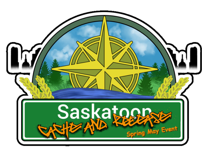 Saskatoon Cache and Release Logo for the spring May event, the first weekend after the Victoria Long Weekend