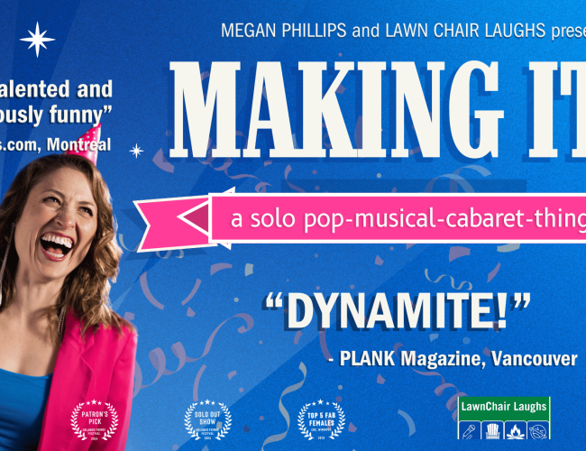 Poster with photo of writer/performer Megan Phillips, laurels that she has won, and title of show.