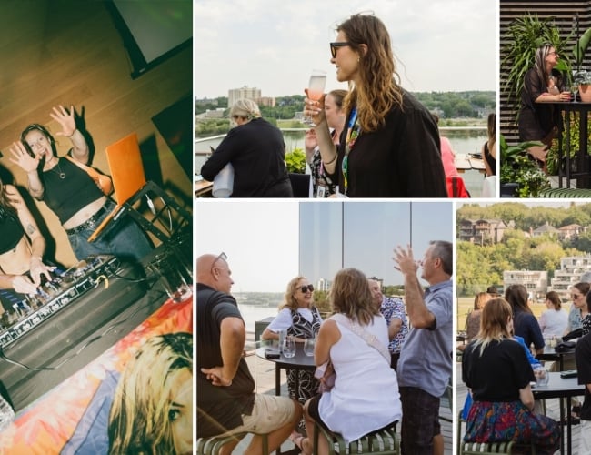 Various photos showing off Happy Hours of the past including shots of our featured DJ, Dev Daddy! 