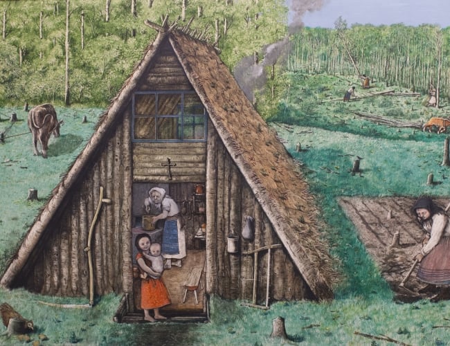 Image: William Kurelek, A Boorday — The First House, 1966 
