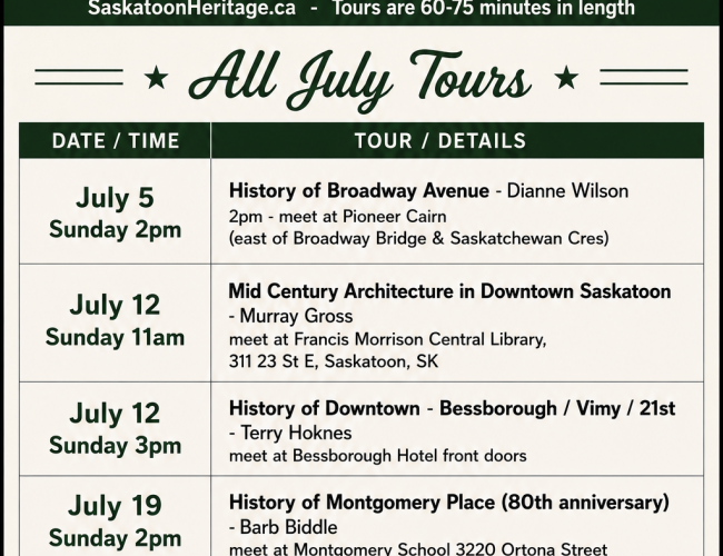 SHS Walking Tours schedule