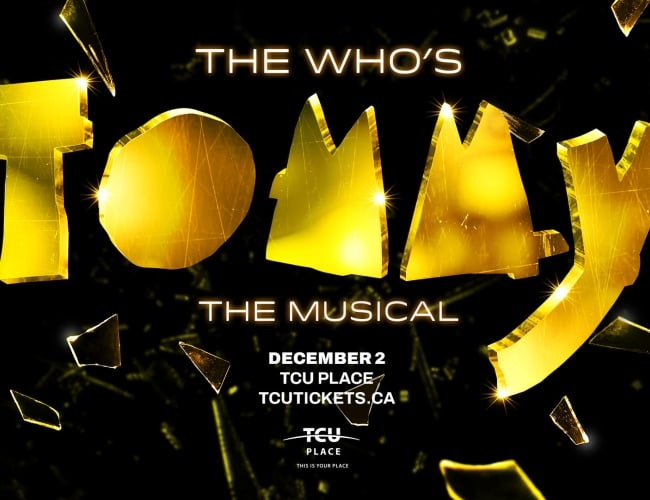 A black and gold picture that reads The Who's TOMMY: The Musical