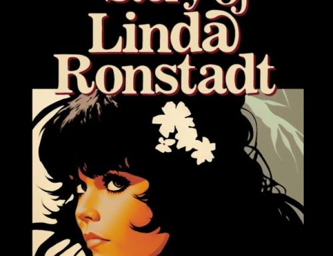 Graphic image of Linda Ronstadt looking over her shoulder. 