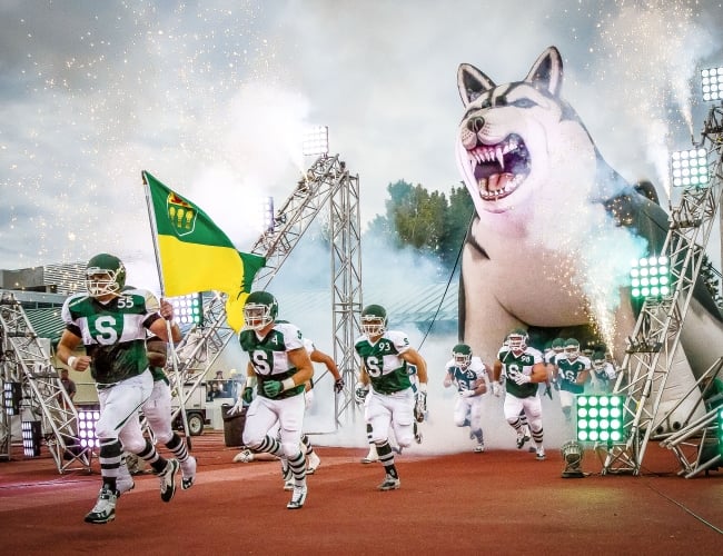 Huskies with Giant Husky Mascot