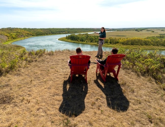Sitting On Red Chairs with a View