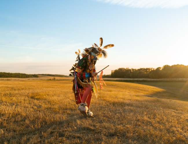 Indigenous Dancer in Wheat Field
