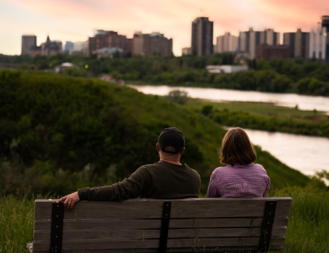 Couple on Meewasin Bench at Sunrise