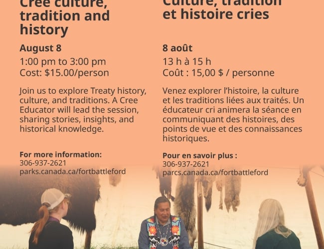 Event poster for Fort Battleford Culture Camp.