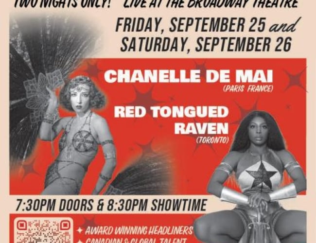 Image of Burlesque dancers Chanelle De Mai and Red Tongued Raven.