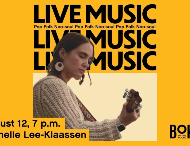 Poster for live music with Michelle Lee Klassen. Date of August 12 and time 7pm