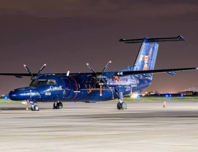 Picture of a Military Dash 8 Aircraft used for navigation training purposes