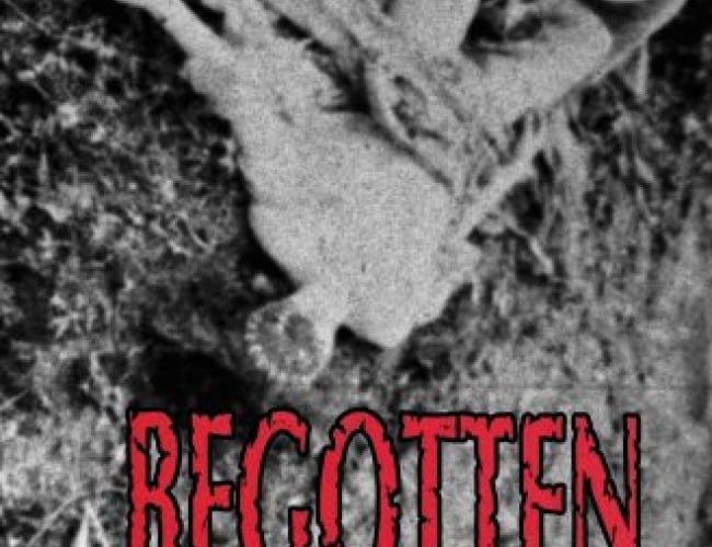 Black and white image of supposedly two people, but their faces are hidden as one is lying on the ground and the other is leaning over the other.