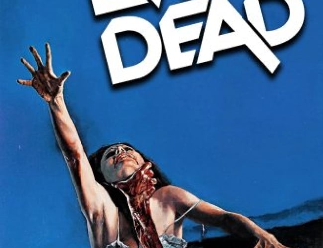 Image of a woman in a white frilly dress reaching up while majority of her body is in the ground. A bloody man is grasping her by the neck.