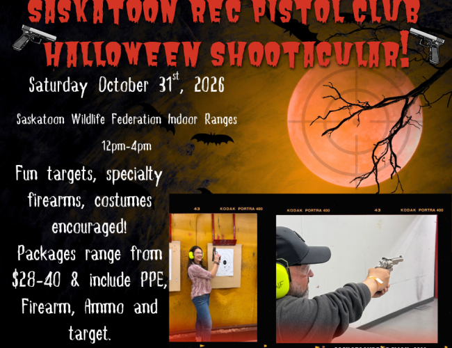 Poster for rec pistol night on halloween 12-4pm