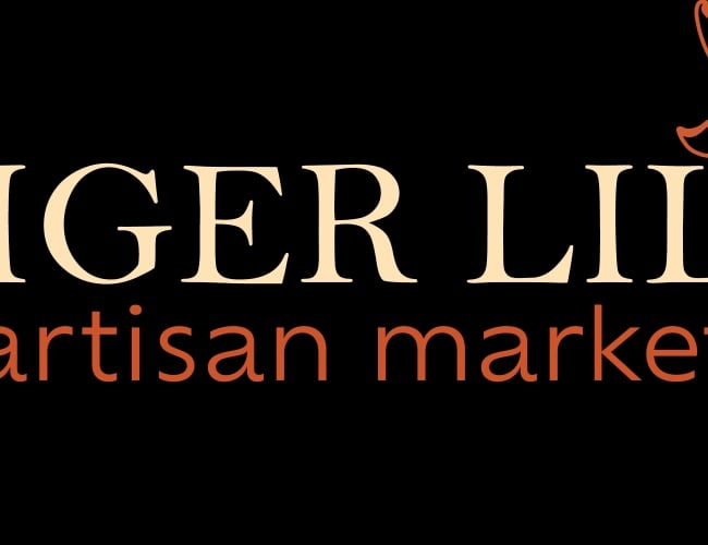 Tiger Lily Artisan Market banner with orange lilies 