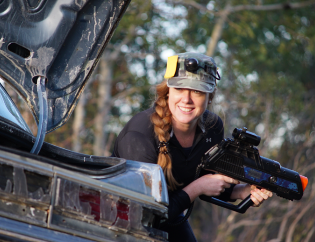 Merrill Dunes Outdoor Laser-Tag - Gal With The Laser Gun And The Big Braid