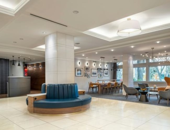 Check in at Sheraton Cavalier Saskatoon Hotel, warm up and hit the hot tub!