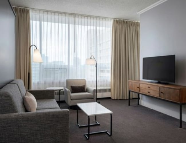 Check in at Sheraton Cavalier Saskatoon Hotel, warm up and hit the hot tub!