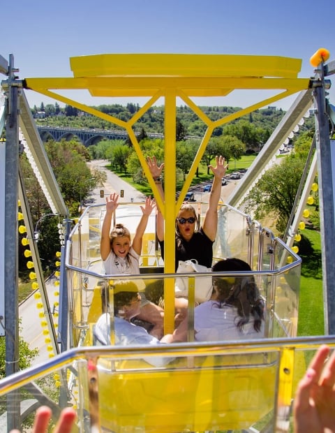 Family riding a ferris wheel