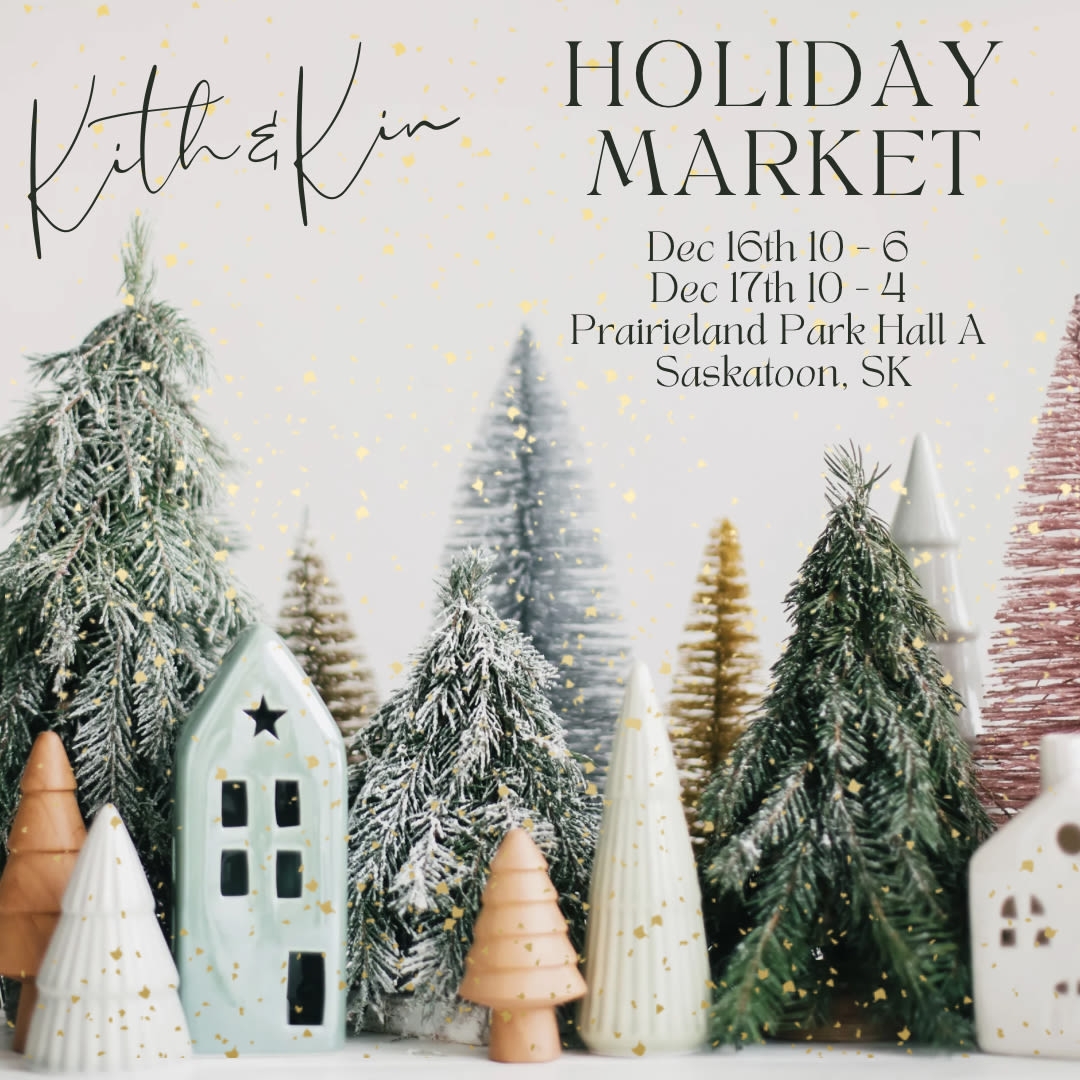 Poster for the Holiday Market showing miniature houses and trees
