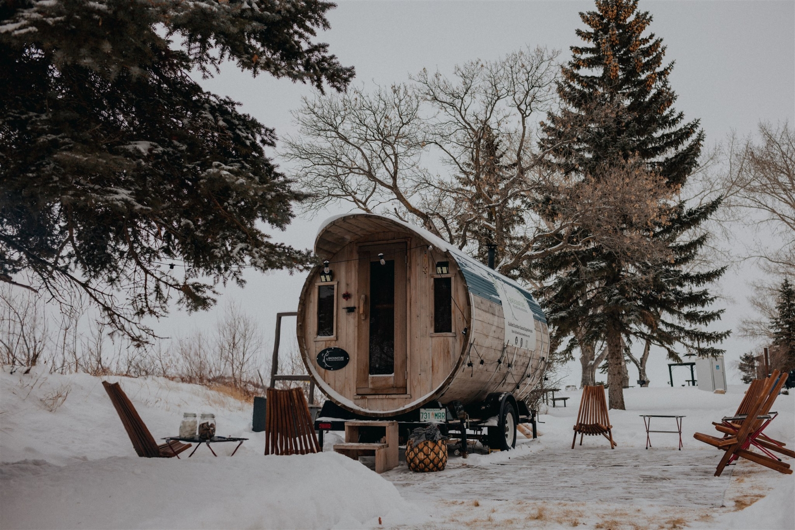 Wood-burning barrel sauna
