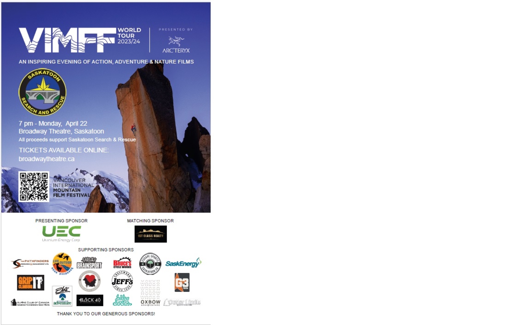 VIMFF; Vancouver International Mountain Film Festival; Saskatoon Search and Rescue