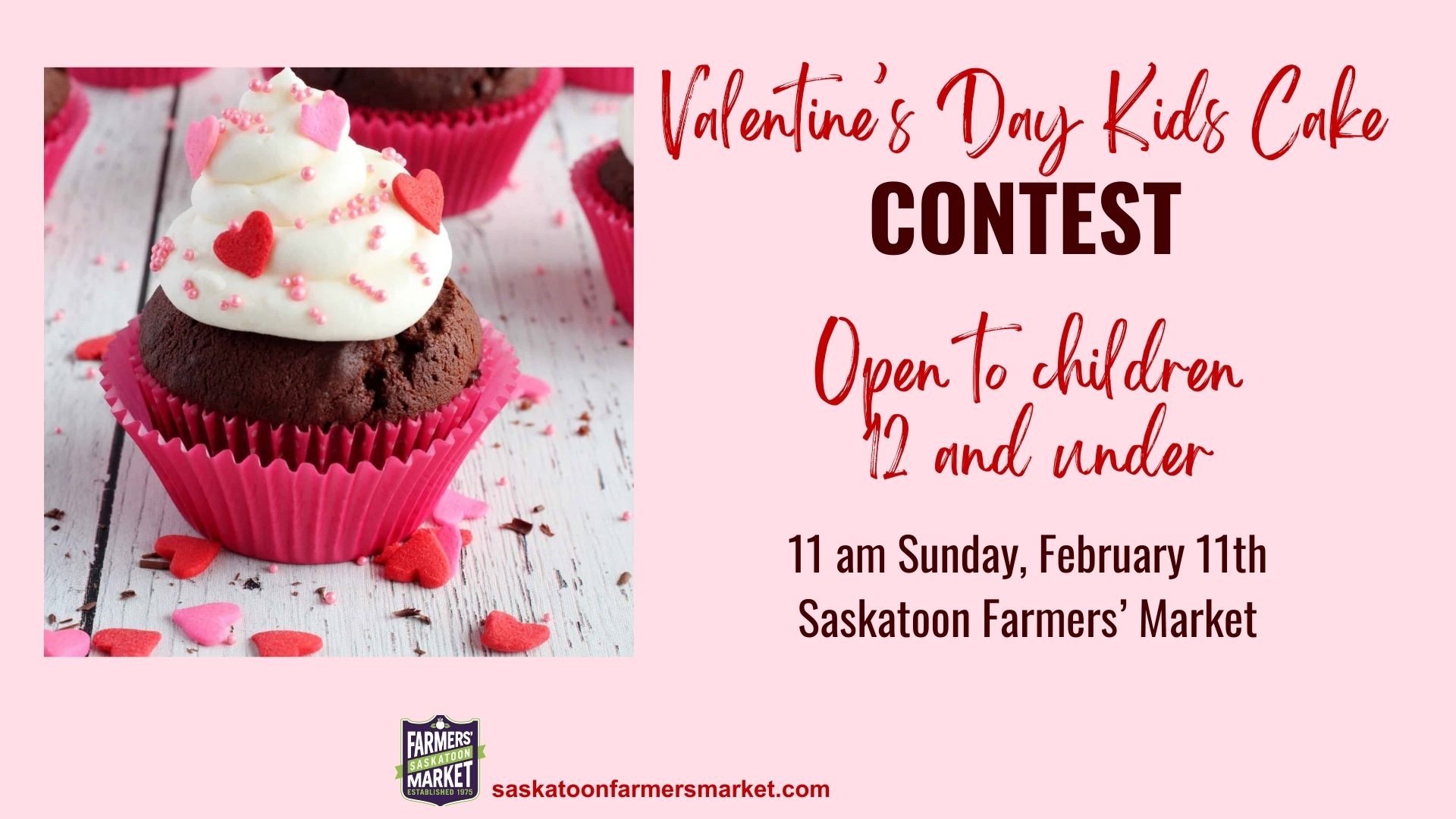 a Valentines cupcake on a advertisement for a kids cake contest