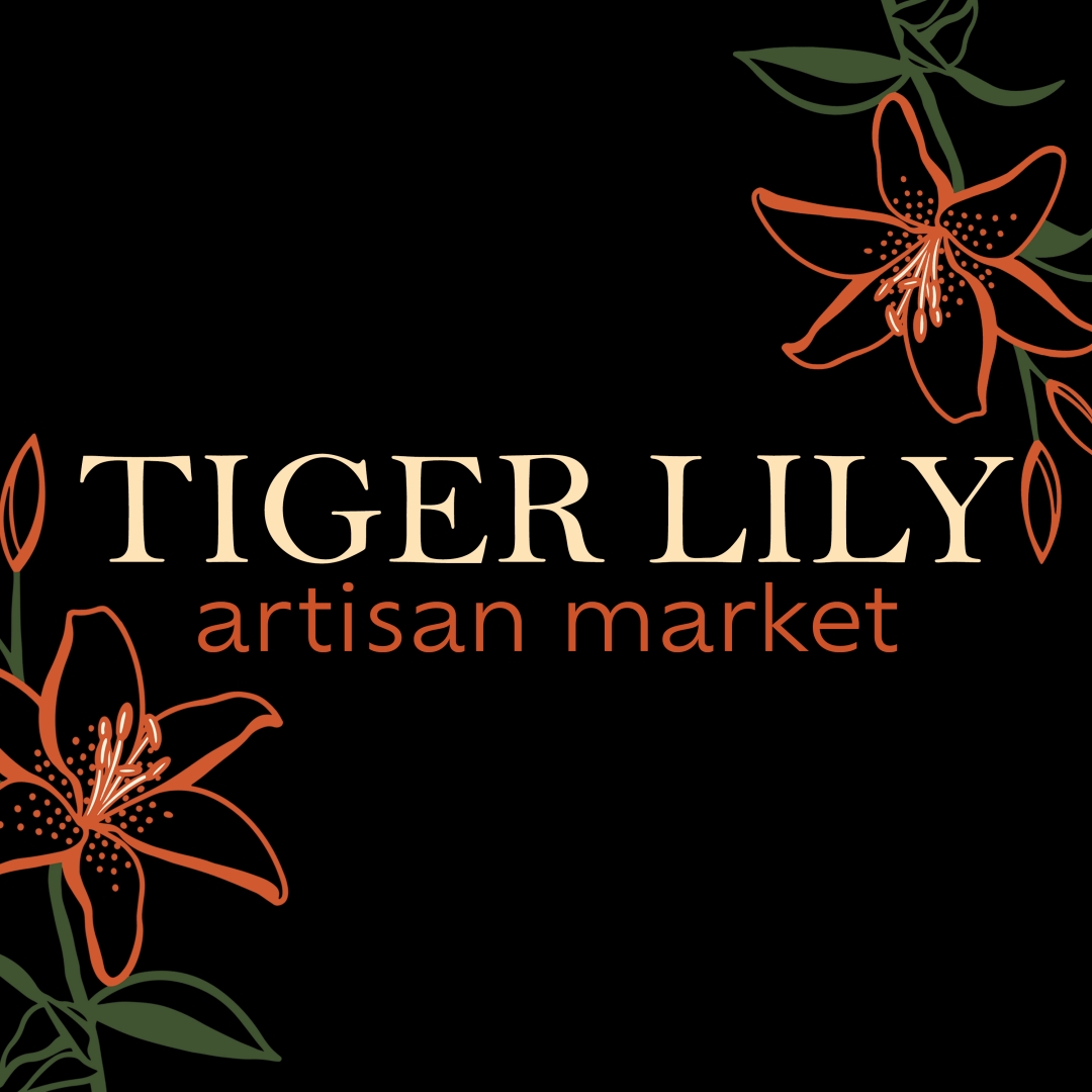 Image says "Tiger Lily Artisan Market" and shows a tiger lily, the market's logo.
